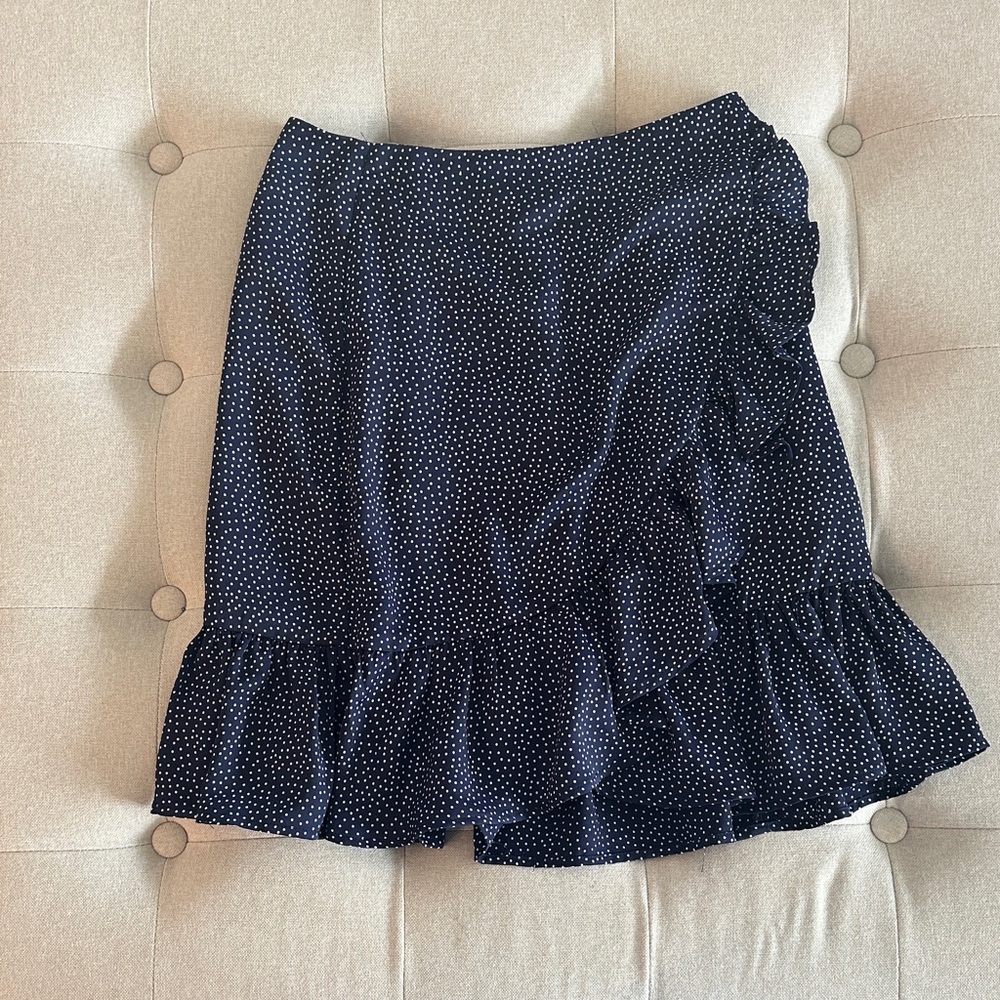 ASOS Navy Asymmetrical Skirt with White Dots